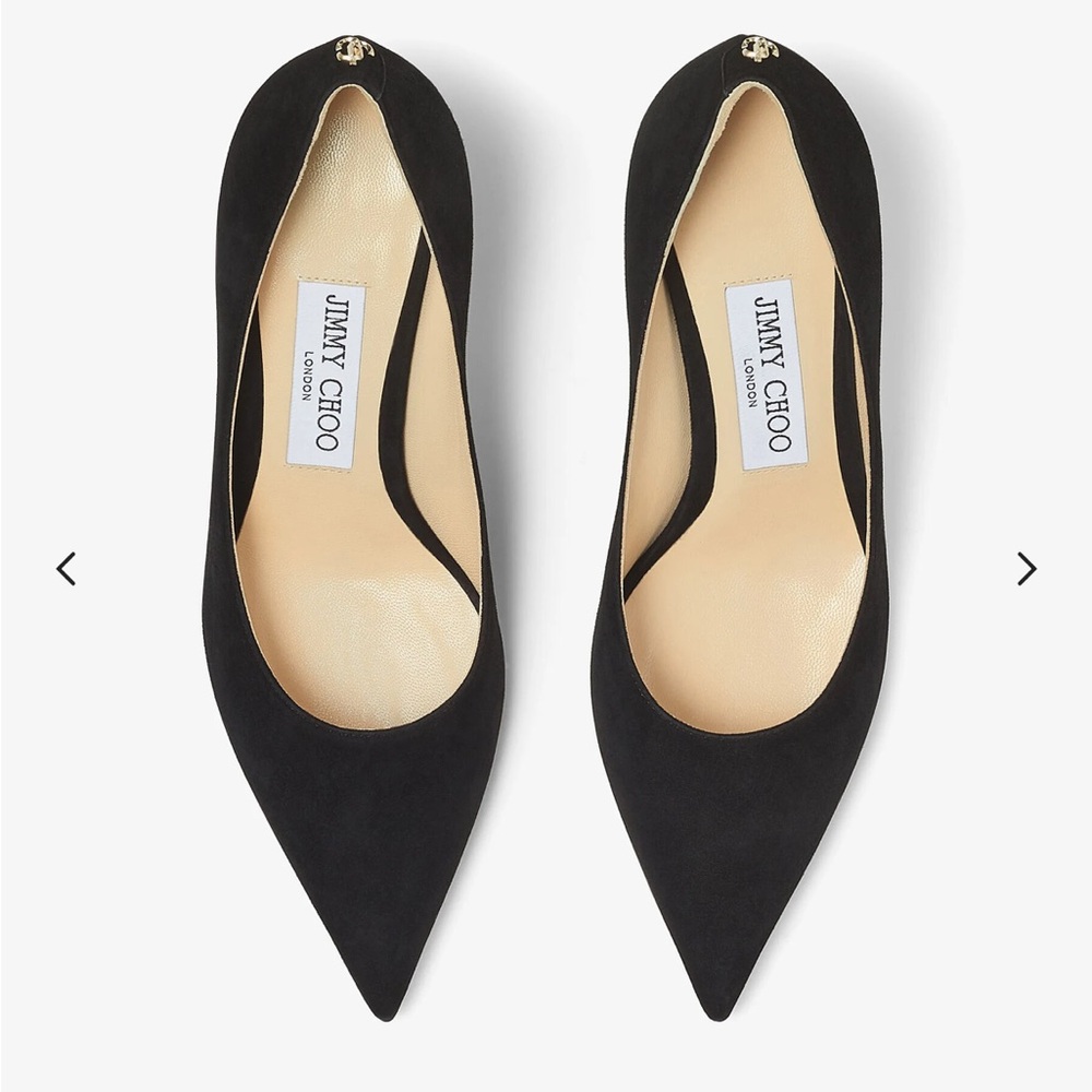 Jimmy Choo Love 65 Black Suede Pointed Pumps with JC Emblem